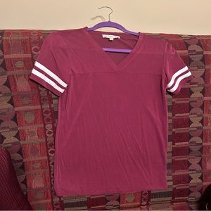 Pink Republic wine colored t-shirt with striped sleeves. XS. Never worn. Size XS